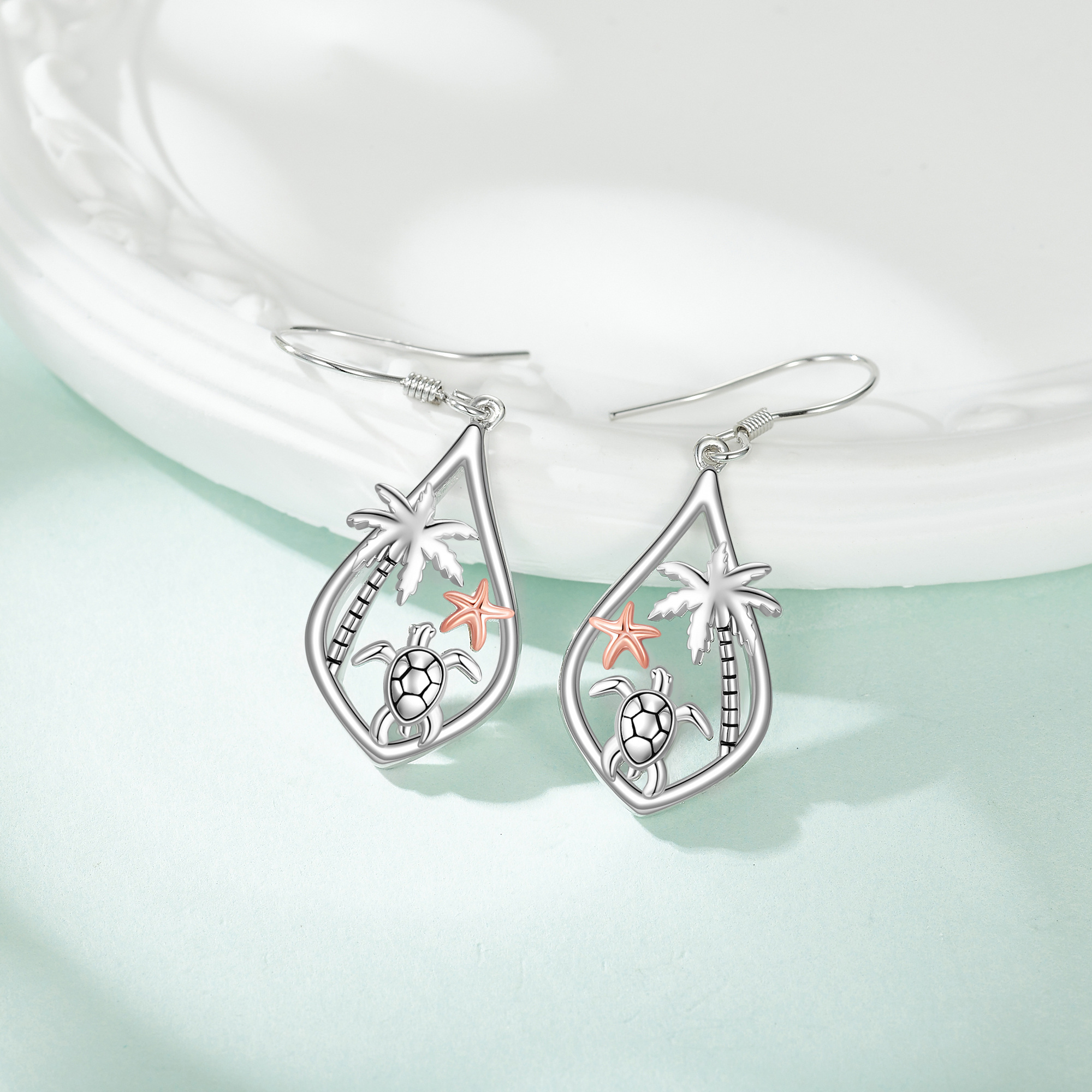 Women's Sterling Silver Turtle Dangle Drop Earrings